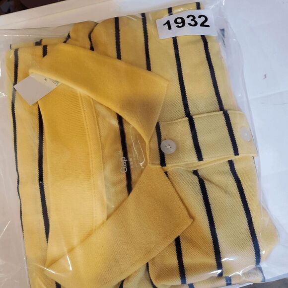Gap Shirt Men XL Yellow Striped Polo Golf Performance Short Sleeve High Low Slit - Picture 8 of 8
